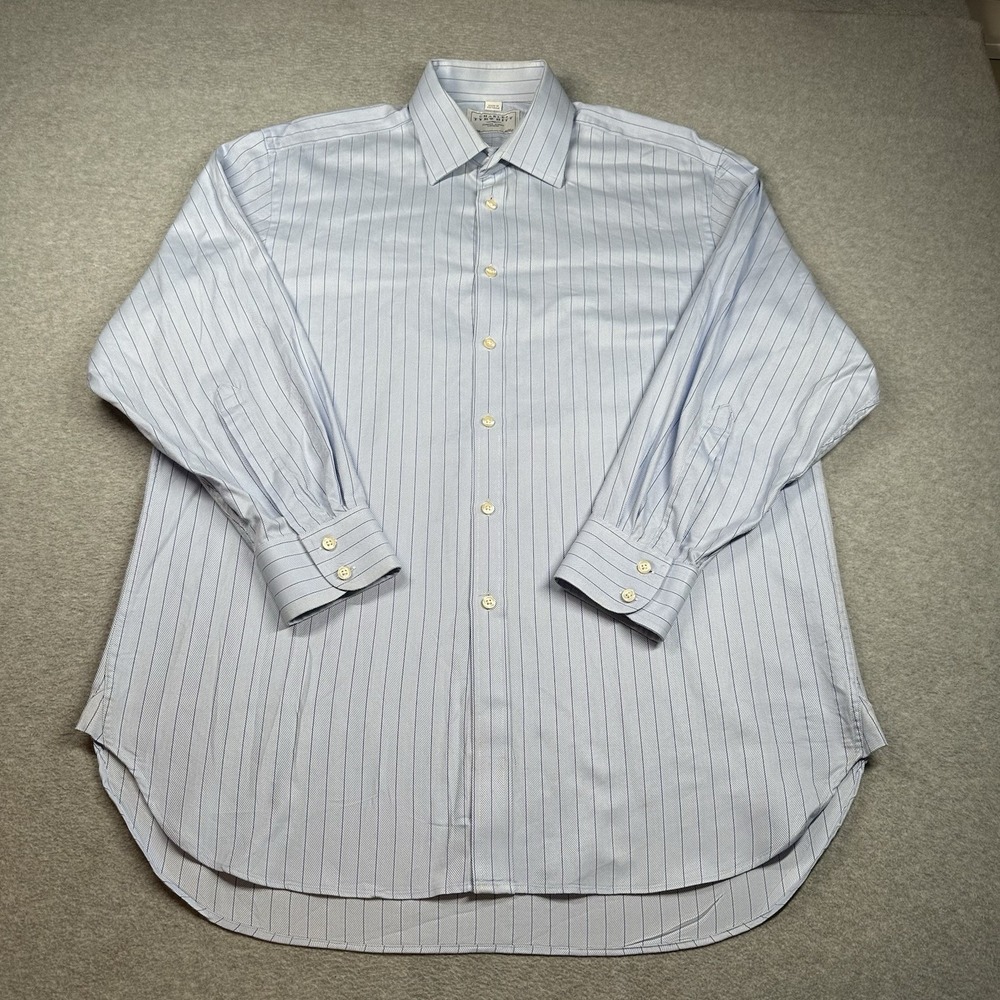 Charles Tyrwhitt Light Blue Striped Dress Shirt 16.5/33 Jermyn London Cotton SEE